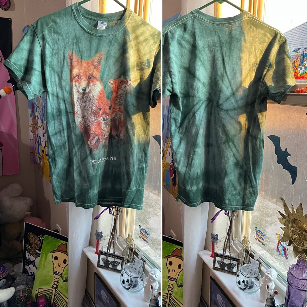 Y2K Colortone foxes green tie dye short sleeve tee - Picture 10 of 12